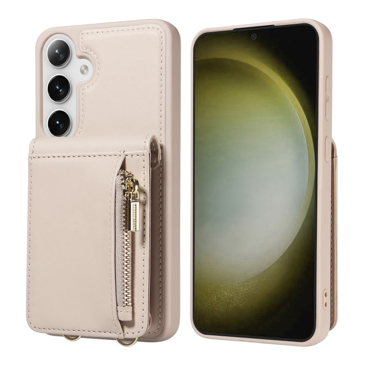 For Samsung Galaxy S25+ 5G Crossbody Lanyard Zipper Wallet Leather Phone Case(Beige) - Galaxy S25+ 5G Cases by PMC Jewellery | Online Shopping South Africa | PMC Jewellery | Buy Now Pay Later Mobicred