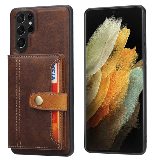 For Samsung Galaxy S25 Ultra 5G Calfskin Card Slot TPU Hybrid PU Phone Case(Brown) - Galaxy S25 Ultra 5G Cases by PMC Jewellery | Online Shopping South Africa | PMC Jewellery | Buy Now Pay Later Mobicred