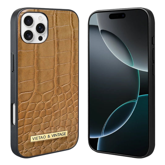 For iPhone 16 Pro VIETAO Alligator Texture PU Phone Case(Brown) - iPhone 16 Pro Cases by VIETAO | Online Shopping South Africa | PMC Jewellery | Buy Now Pay Later Mobicred