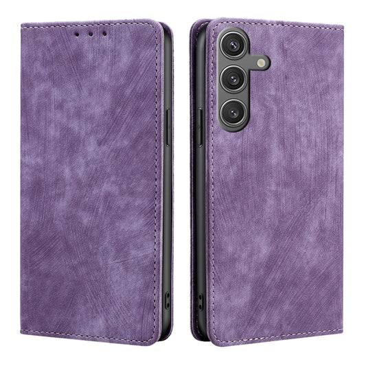 For Samsung Galaxy S25 5G RFID Anti-theft Brush Magnetic Leather Phone Case(Purple) - Galaxy S25 5G Cases by PMC Jewellery | Online Shopping South Africa | PMC Jewellery | Buy Now Pay Later Mobicred