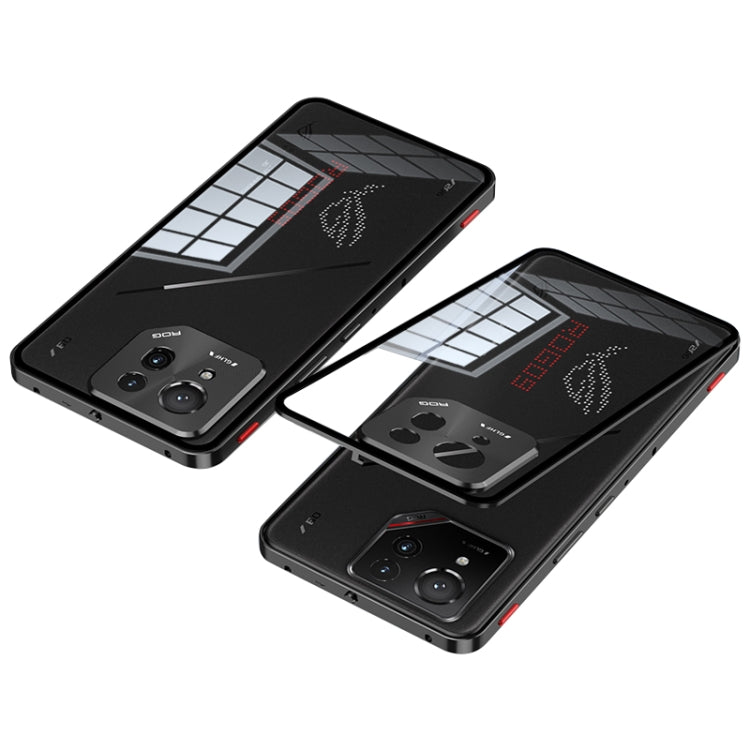 For  ASUS ROG Phone 9 Pro Snap Buckle Metal Frame Glass Back Panel Phone Case(Black) - ASUS Cases by PMC TechLife | Online Shopping South Africa | PMC TechLife | Buy Now Pay Later Mobicred