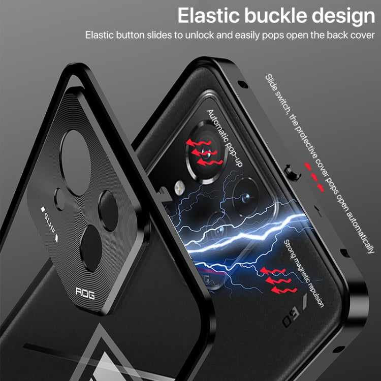 For  ASUS ROG Phone 9 Pro Snap Buckle Metal Frame Glass Back Panel Phone Case(Black) - ASUS Cases by PMC TechLife | Online Shopping South Africa | PMC TechLife | Buy Now Pay Later Mobicred