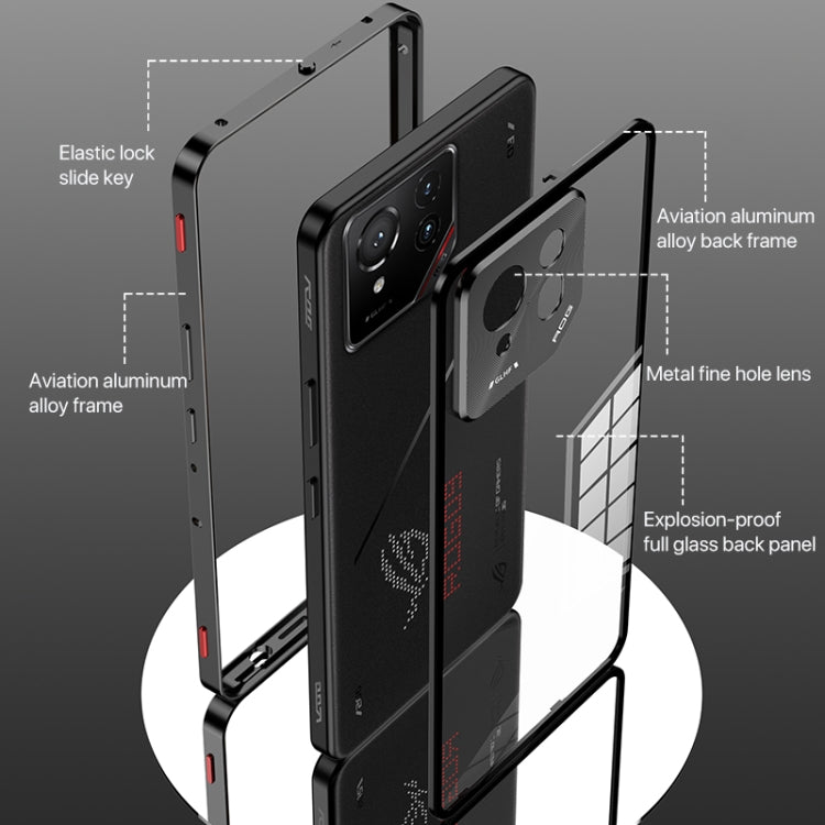 For  ASUS ROG Phone 9 Pro Snap Buckle Metal Frame Glass Back Panel Phone Case(Grey) - ASUS Cases by PMC TechLife | Online Shopping South Africa | PMC TechLife | Buy Now Pay Later Mobicred