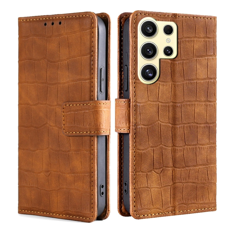 For Samsung Galaxy S25 Ultra 5G Skin Feel Crocodile Magnetic Clasp Leather Phone Case(Brown) - Galaxy S25 Ultra 5G Cases by PMC Jewellery | Online Shopping South Africa | PMC Jewellery | Buy Now Pay Later Mobicred