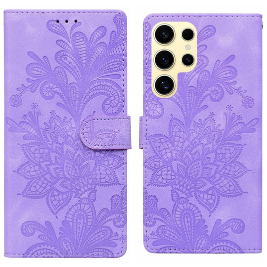 For Samsung Galaxy S25 Ultra 5G Lace Floral Embossed Magnetic Buckle PU Phone Case With Wrist Strap(Purple) - Galaxy S25 Ultra 5G Cases by PMC Jewellery | Online Shopping South Africa | PMC Jewellery | Buy Now Pay Later Mobicred