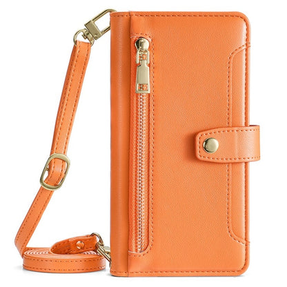 For Samsung Galaxy S25+ 5G Sheep Texture Cross-body Zipper Wallet Leather Phone Case(Orange) - Galaxy S25+ 5G Cases by PMC Jewellery | Online Shopping South Africa | PMC Jewellery | Buy Now Pay Later Mobicred