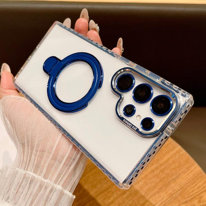 For Samsung Galaxy S25 Ultra 5G Transparent MagSafe Holder Phone Case with Lens Film(Blue) - Galaxy S25 Ultra 5G Cases by PMC Jewellery | Online Shopping South Africa | PMC Jewellery | Buy Now Pay Later Mobicred