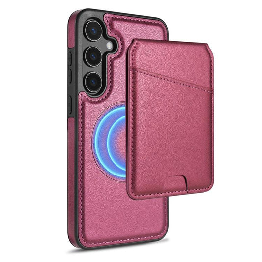 For Samsung Galaxy S25+ 5G Skin Feel Detachable Card Bag Magsafe Phone Case(Wine Red) - Galaxy S25+ 5G Cases by PMC Jewellery | Online Shopping South Africa | PMC Jewellery | Buy Now Pay Later Mobicred