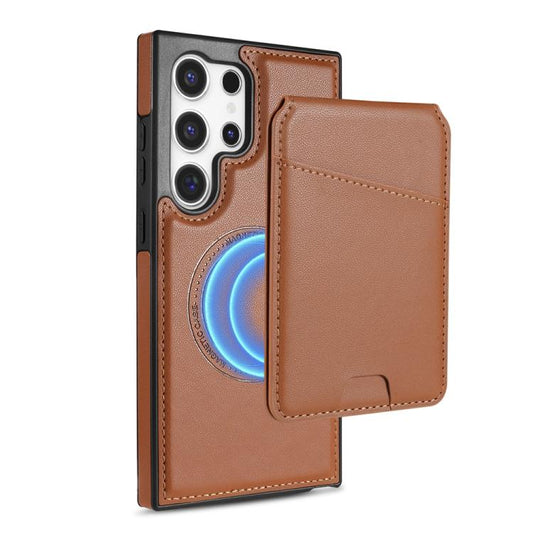 For Samsung Galaxy S25 Ultra 5G Skin Feel Detachable Card Bag Magsafe Phone Case(Brown) - Galaxy S25 Ultra 5G Cases by PMC Jewellery | Online Shopping South Africa | PMC Jewellery | Buy Now Pay Later Mobicred