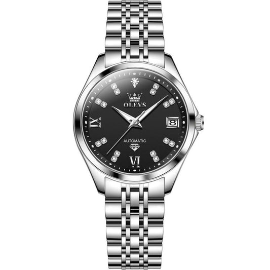 OLEVS 9801 Women Diamond Waterproof Single Calendar Mechanical Watch(Black) - Metal Strap Watches by OLEVS | Online Shopping South Africa | PMC Jewellery | Buy Now Pay Later Mobicred