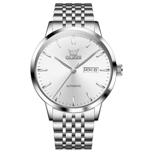 OLEVS 7048 Men Diamond Dual Calendar Mechanical Watch(White) - Metal Strap Watches by OLEVS | Online Shopping South Africa | PMC Jewellery | Buy Now Pay Later Mobicred