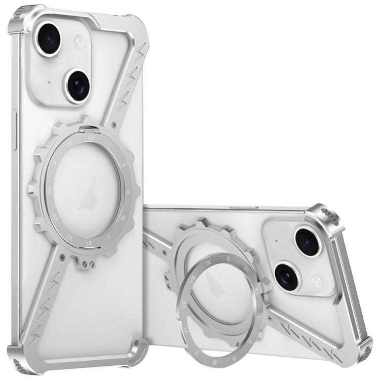 For iPhone 15 Z-shaped Frameless Metal 360 Holder MagSafe Phone Case(Space Silver) - iPhone 15 Cases by PMc TechLife | Online Shopping South Africa | PMc TechLife | Buy Now Pay Later Mobicred