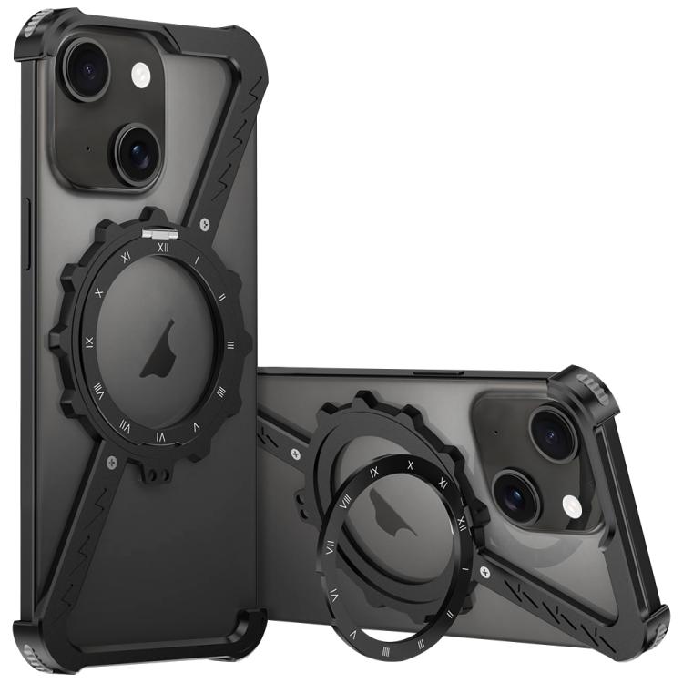 For iPhone 14 Z-shaped Frameless Metal 360 Holder MagSafe Phone Case(Black) - iPhone 14 Cases by PMc TechLife | Online Shopping South Africa | PMc TechLife | Buy Now Pay Later Mobicred