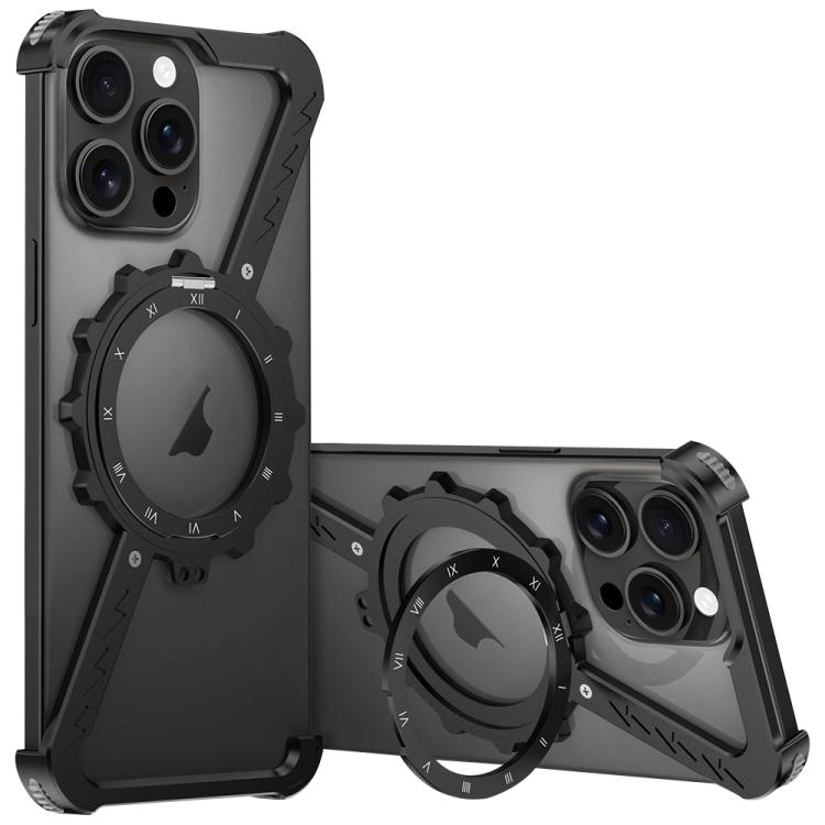 For iPhone 14 Pro Max Z-shaped Frameless Metal 360 Holder MagSafe Phone Case(Black) - iPhone 14 Pro Max Cases by PMc TechLife | Online Shopping South Africa | PMc TechLife | Buy Now Pay Later Mobicred