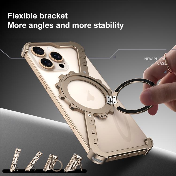 For iPhone 16 Pro Z-shaped Frameless Metal 360 Holder MagSafe Phone Case(Black) - iPhone 16 Pro Cases by PMc TechLife | Online Shopping South Africa | PMc TechLife | Buy Now Pay Later Mobicred
