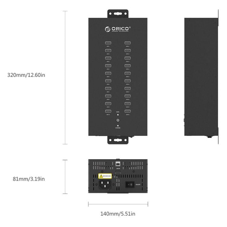 ORICO IH20P Industrial Grade 20 Ports USB 2.0 Hub, Plug:US Plug(Black) - free shipping - PMC TechLife - Order now!