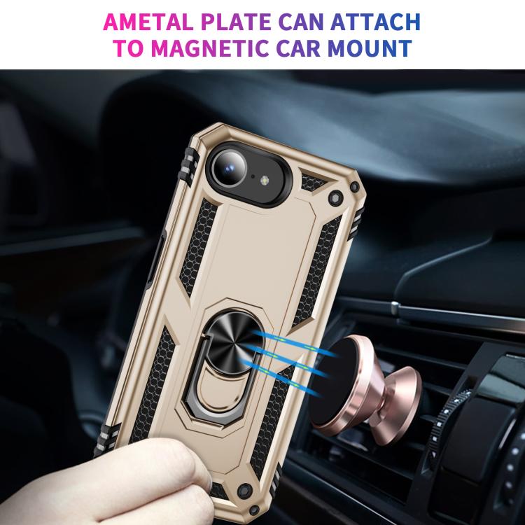For iPhone 16e Shockproof TPU Hybrid PC Phone Case with Holder(Gold) - iPhone 16e Cases by PMC TechLife | Online Shopping South Africa | PMC TechLife | Buy Now Pay Later Mobicred