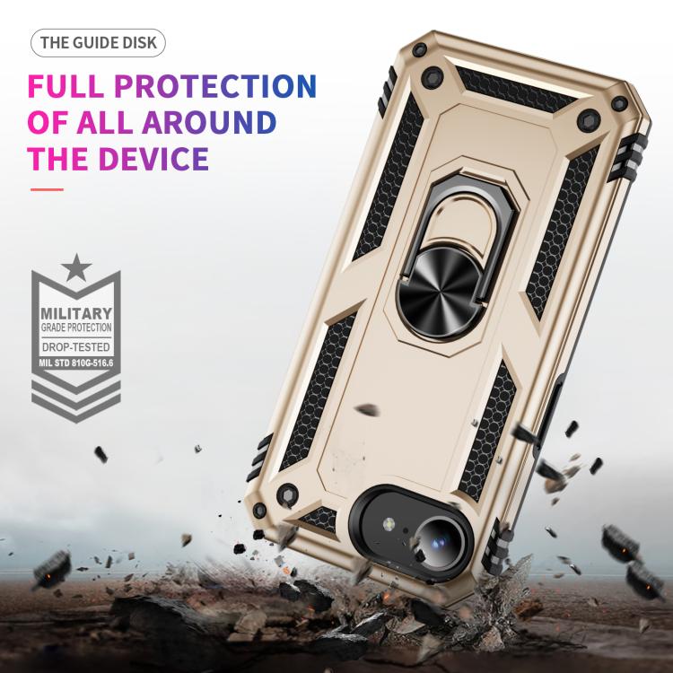 For iPhone 16e Shockproof TPU Hybrid PC Phone Case with Holder(Gold) - iPhone 16e Cases by PMC TechLife | Online Shopping South Africa | PMC TechLife | Buy Now Pay Later Mobicred