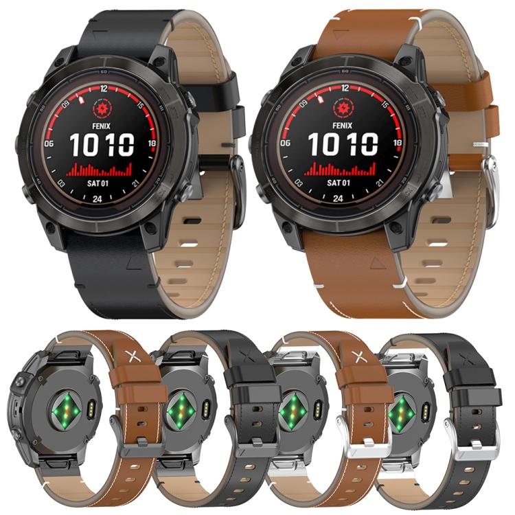 For Garmin Watch 26mm Stitched Genuine Leather Quick Release Watch Band(Black Silver) - free shipping - PMC TechLife - Order now!