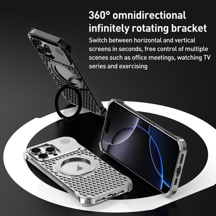 For iPhone 16 R-JUST RJ-64 Aromatherapy Heat Dissipation MagSafe Phone Case with Stand(Grey) - free shipping - PMc TechLife - Order now!