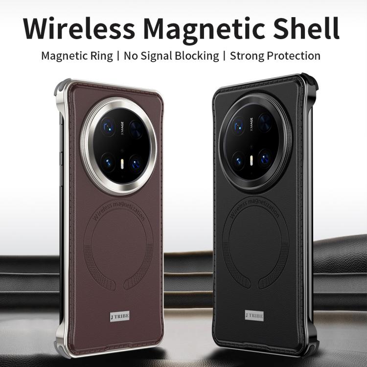 For Huawei Mate 60 Pro+ Metal Frameless MagSafe Leather Phone Case(Black) - Huawei Cases by PMC TechLife | Online Shopping South Africa | PMC TechLife | Buy Now Pay Later Mobicred
