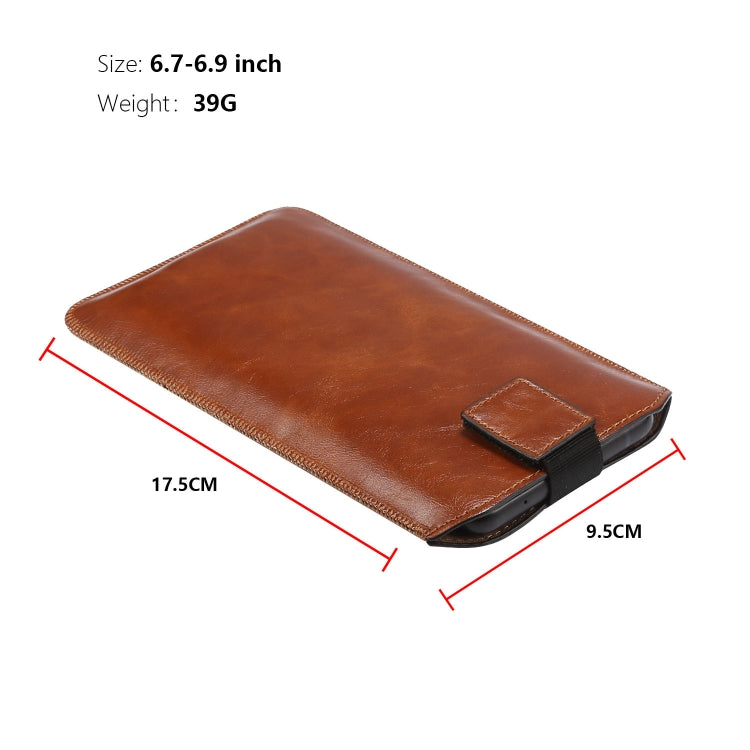 Ultra-thin Simple Drawstring  Horizontal Plate Hanging Waist Phone Waist Pack Leather Case, Suitable for 6.7-6.9 inch Smartphones(Coffee) - Universal Leather Case by PMC Jewellery | Online Shopping South Africa | PMC Jewellery | Buy Now Pay Later Mobicred