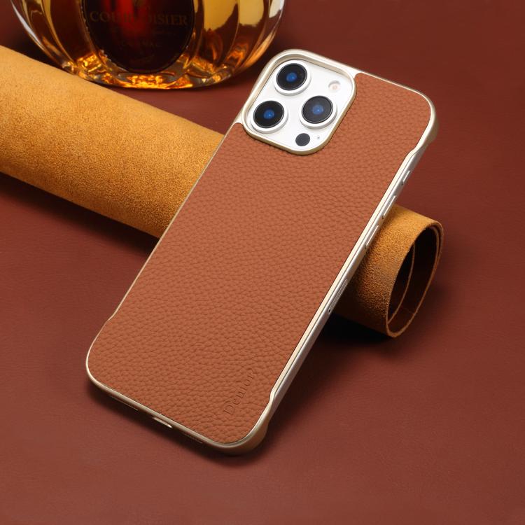 For iPhone 14 / 13 Denior A20 Genuine Leather Litchi Texture MagSafe Frameless Phone Case(Brown) - free shipping - PMc TechLife - Order now!