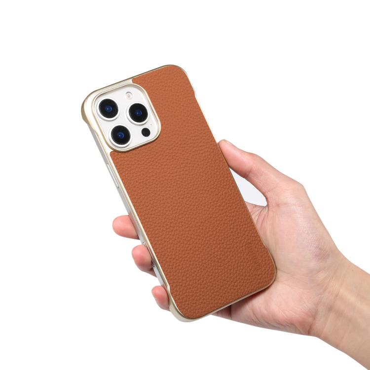 For iPhone 15 Denior A20 Genuine Leather Litchi Texture MagSafe Frameless Phone Case(Brown) - free shipping - PMc TechLife - Order now!