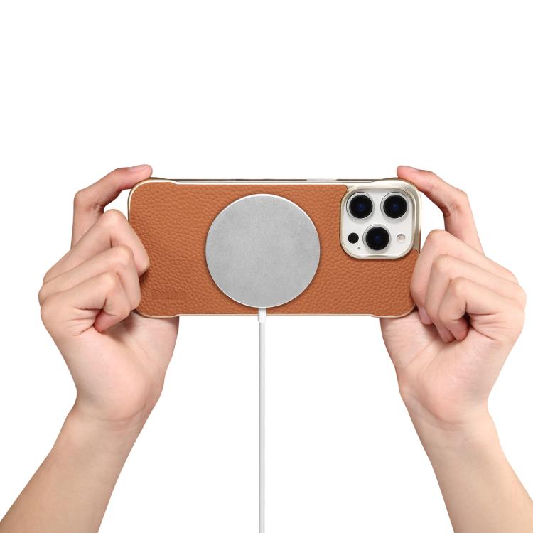 For iPhone 15 Denior A20 Genuine Leather Litchi Texture MagSafe Frameless Phone Case(Brown) - free shipping - PMc TechLife - Order now!