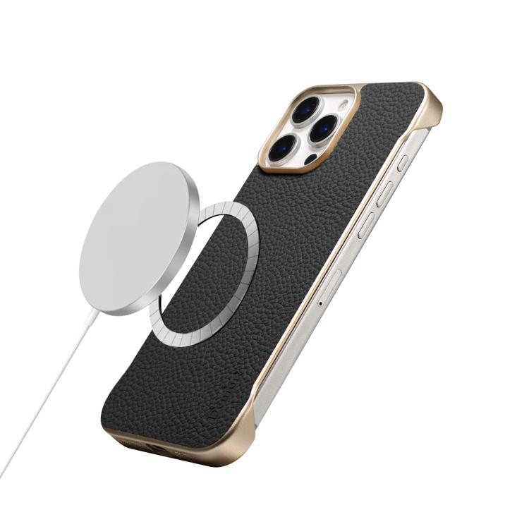 For iPhone 16 Plus Denior A20 Genuine Leather Litchi Texture MagSafe Frameless Phone Case(Black) - free shipping - PMc TechLife - Order now!