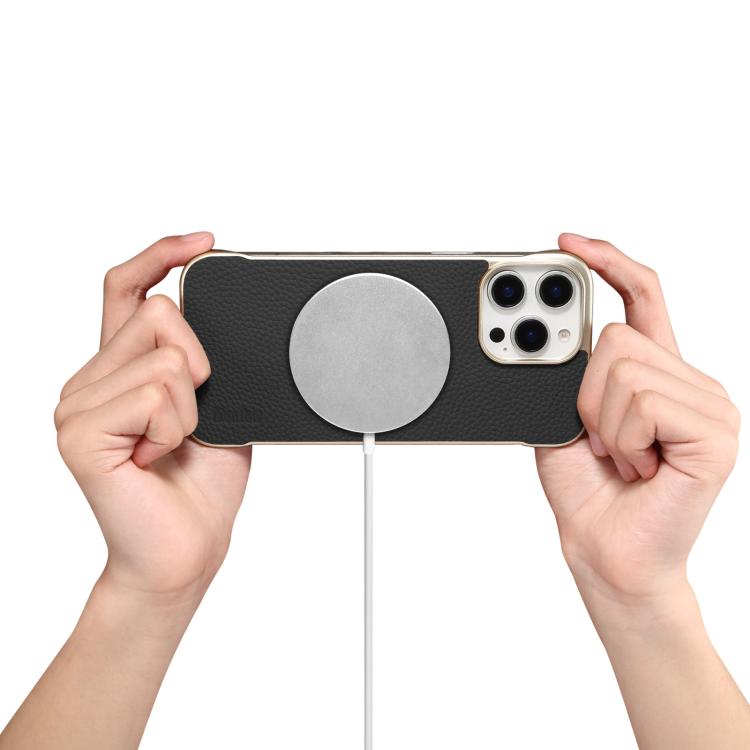 For iPhone 16 Pro Denior A20 Genuine Leather Litchi Texture MagSafe Frameless Phone Case(Black) - free shipping - PMc TechLife - Order now!