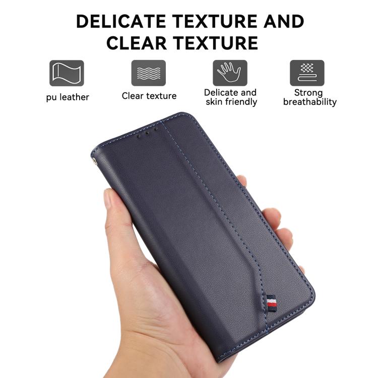 For iPhone 17 Pro ABEEL Delicate Texture Splicing RFID Leather Phone Case(Blue) - free shipping - PMc TechLife - Order now!