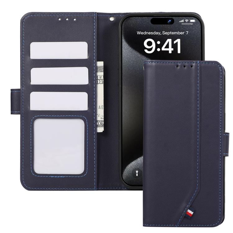 For iPhone 17 Pro ABEEL Delicate Texture Splicing RFID Leather Phone Case(Blue) - free shipping - PMc TechLife - Order now!