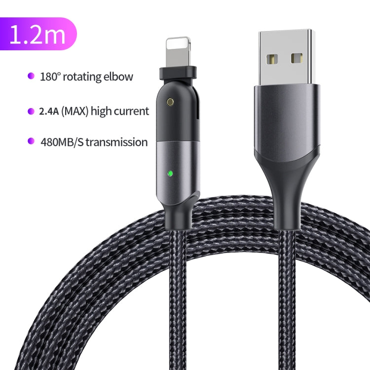 FXCL-WY0G 2.4A USB to 8 Pin 180 Degree Rotating Elbow Charging Cable, Length:1.2m(Grey) - Normal Style Cable by PMC Jewellery | Online Shopping South Africa | PMC Jewellery | Buy Now Pay Later Mobicred