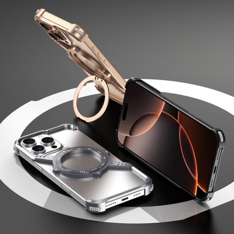 For iPhone 16 Plus S Shaped 360 Holder Airbag Frameless MagSafe Metal Phone Case(Black) - free shipping - PMC TechLife - Order now!