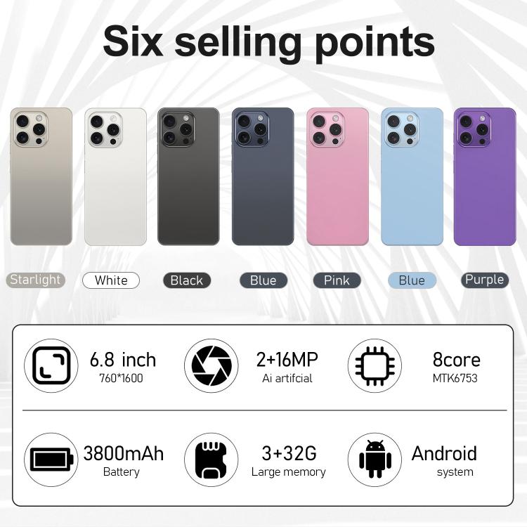 I16 Pro Max / VD1, 3GB+32GB, 6.8 inch Android 10 MTK6753 Octa Core, Network: 4G, Dual SIM, Plug:EU Plug(Pink) - free shipping - PMc TechLife - Order now!