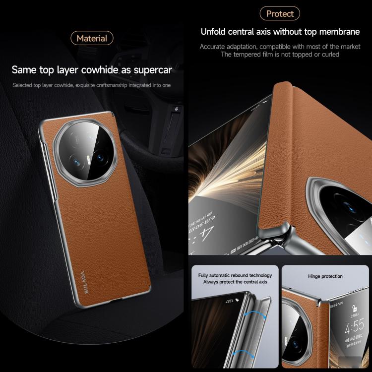 For Honor Magic V5 SULADA Frameless Top Layer Cowhide Leather PC Phone Case(Brown) - free shipping - PMC TechLife - Order now!