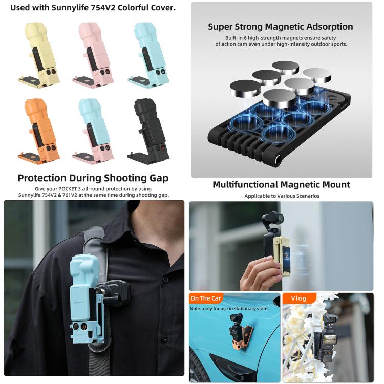 For DJI OSMO Pocket 3 Sunnylife Magnetic Mount 1/4 Adapter Cold Shoe Tabletop Base Bracket Angles Adjustable Multi Expansion Mount(Black) - free shipping - PMC TechLife - Order now!