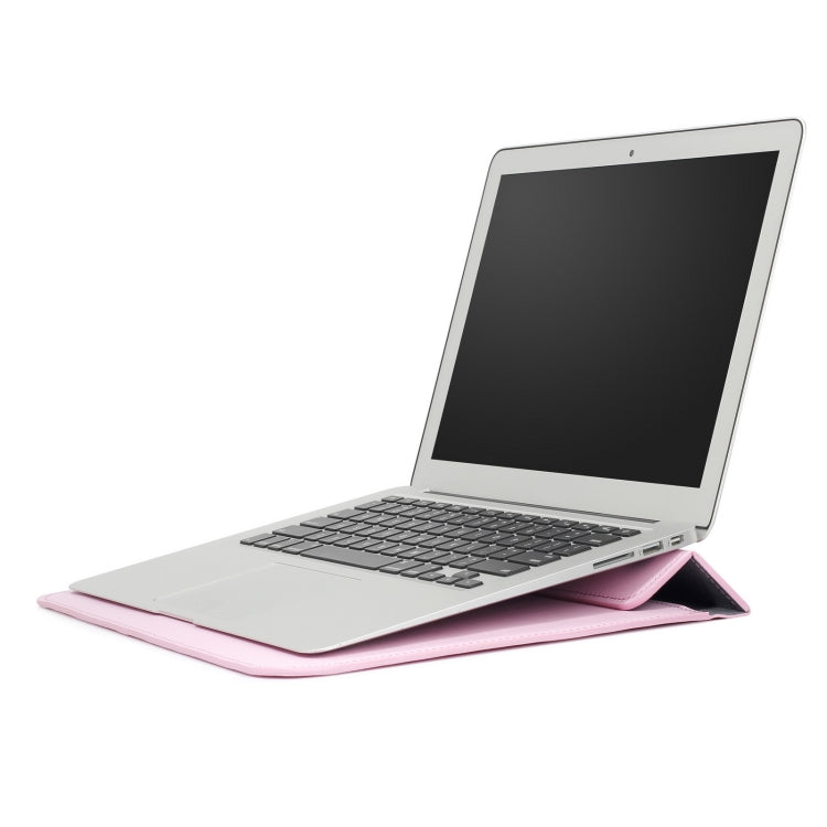 PU Leather Ultra-thin Envelope Bag Laptop Bag for MacBook Air / Pro 15 inch, with Stand Function(Pink) - Protective Bags by PMC Jewellery | Online Shopping South Africa | PMC Jewellery | Buy Now Pay Later Mobicred