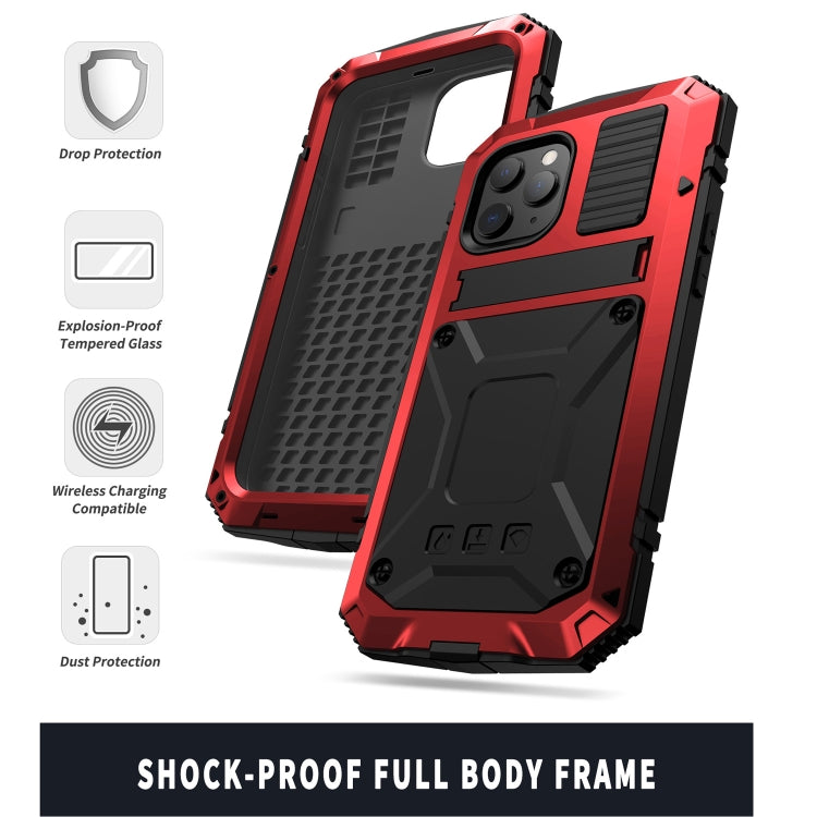 For iPhone 12 Pro Max R-JUST Shockproof Waterproof Dust-proof Metal + Silicone Protective Case with Holder(Red) - iPhone 12 Pro Max Cases by R-JUST | Online Shopping South Africa | PMC Jewellery