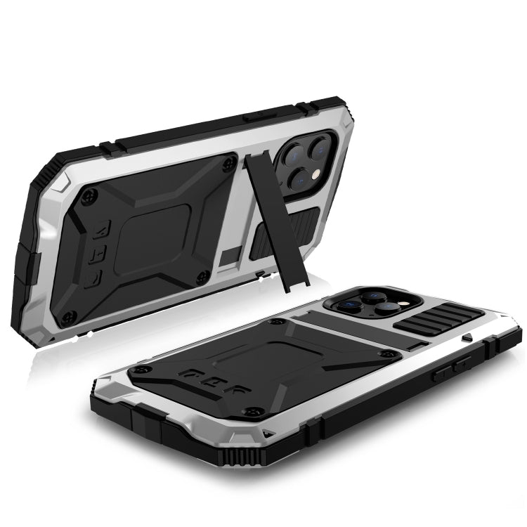 For iPhone 12 Pro Max R-JUST Shockproof Waterproof Dust-proof Metal + Silicone Protective Case with Holder(Silver) - iPhone 12 Pro Max Cases by R-JUST | Online Shopping South Africa | PMC Jewellery