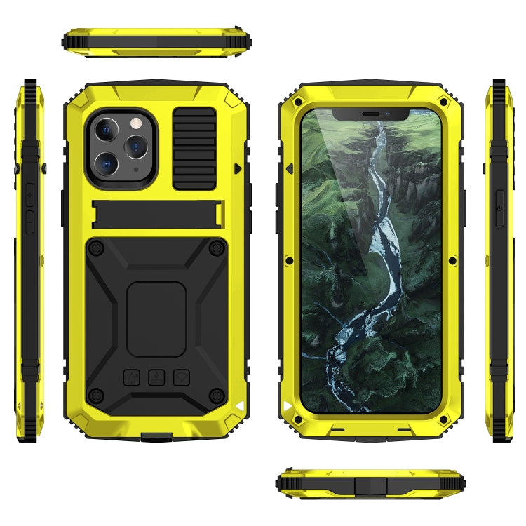 For iPhone 12 / 12 Pro R-JUST Shockproof Waterproof Dust-proof Metal + Silicone Protective Case with Holder(Yellow) - iPhone 12 / 12 Pro Cases by R-JUST | Online Shopping South Africa | PMC Jewellery | Buy Now Pay Later Mobicred