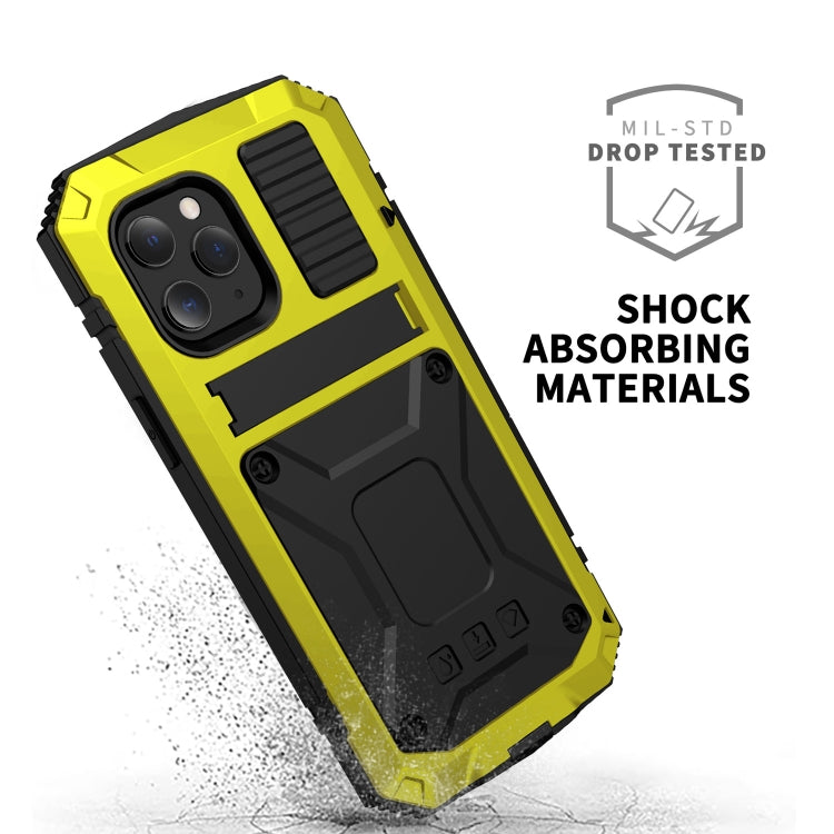 For iPhone 12 mini R-JUST Shockproof Waterproof Dust-proof Metal + Silicone Protective Case with Holder (Yellow) - iPhone 12 mini Cases by R-JUST | Online Shopping South Africa | PMC Jewellery