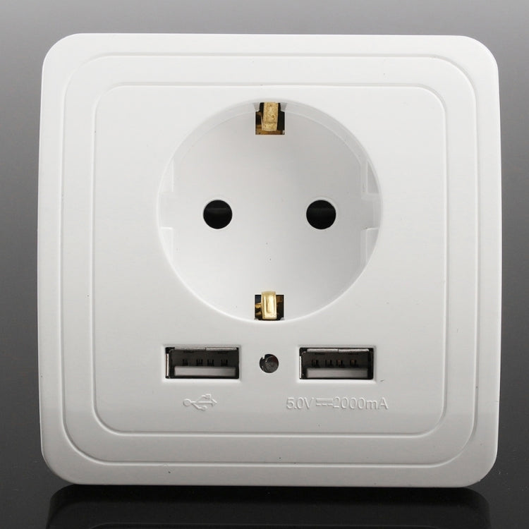 DIXINGE 2A Dual USB Port Wall Charger Adapter 16A EU Plug Socket Power Outlet Panel(White) - Plug Adaptor by PMC Jewellery | Online Shopping South Africa | PMC Jewellery | Buy Now Pay Later Mobicred