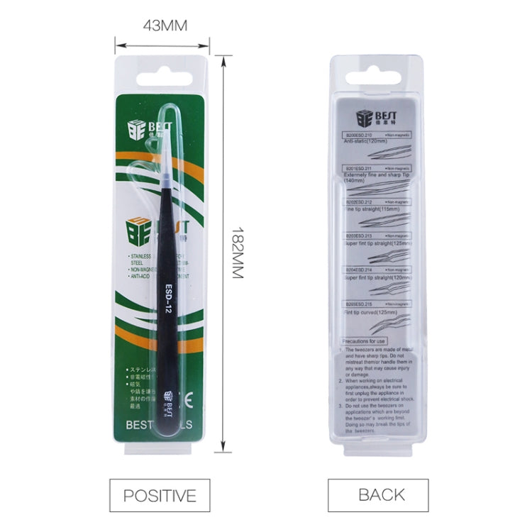 BEST BST-10 Precision Anti-static ESD Stainless Steel Tweezers - free shipping - PMC TechLife - Order now!