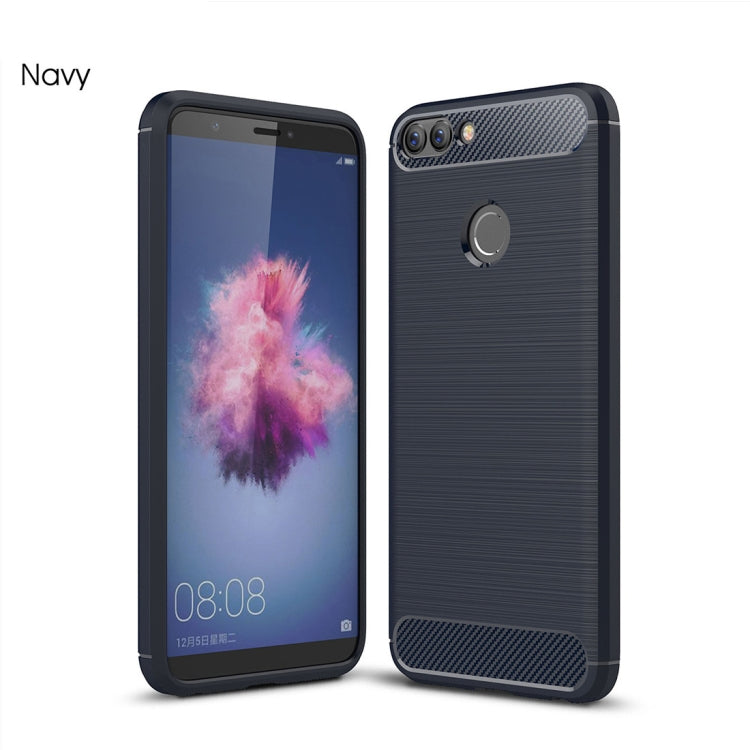 For Huawei  P smart / Enjoy 7S Brushed Texture Carbon Fiber Shockproof TPU Protective Back Case (Navy Blue) - Huawei Cases by PMC Jewellery | Online Shopping South Africa | PMC Jewellery | Buy Now Pay Later Mobicred