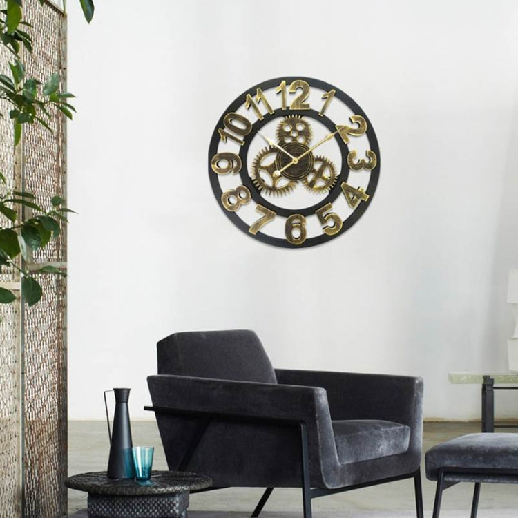 Retro Wooden Round Single-sided Gear Clock Number Wall Clock, Diameter: 80cm (Gold) - Wall Clock by PMc TechLife | Online Shopping South Africa | PMc TechLife | Buy Now Pay Later Mobicred