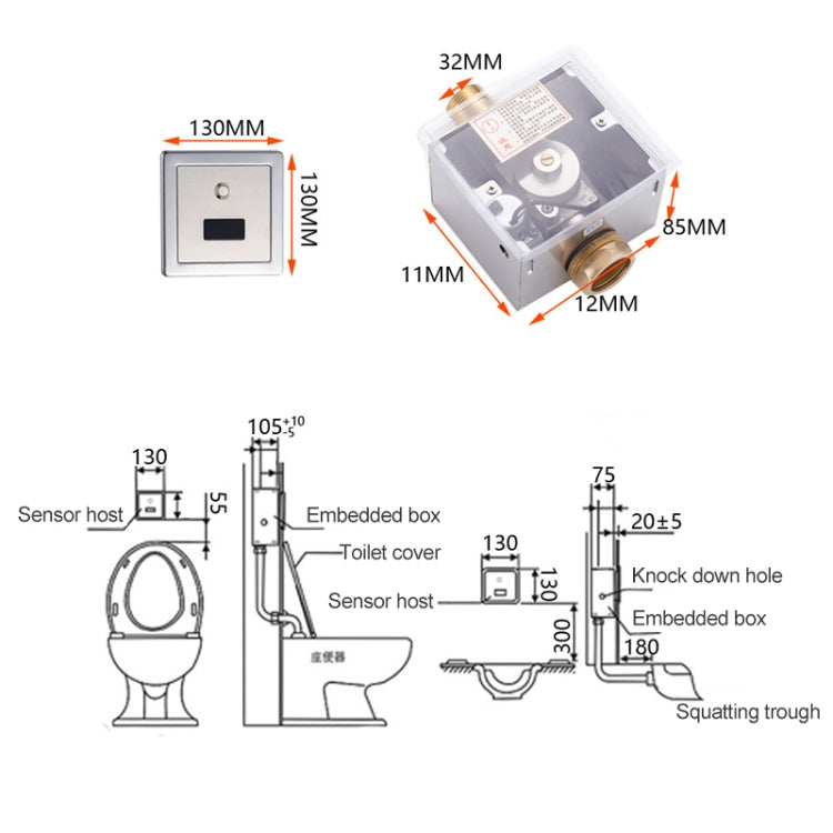 Recessed Wall in Type Flush Valve for Auto-induction Toilet, with Automatic and Manual Function DC - Smart Kitchen and Toilet by PMC Jewellery | Online Shopping South Africa | PMC Jewellery | Buy Now Pay Later Mobicred