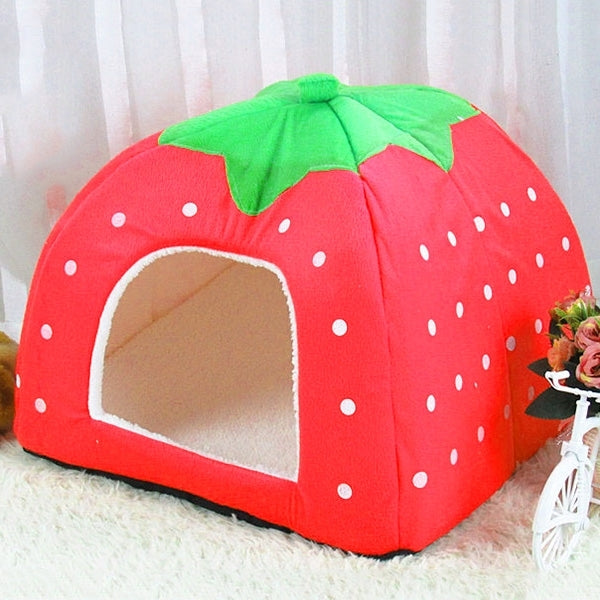 Strawberry Shaped Foldable Short Plush Pet House Nest, Size: S(Red) - Beds by PMC TechLife | Online Shopping South Africa | PMC TechLife