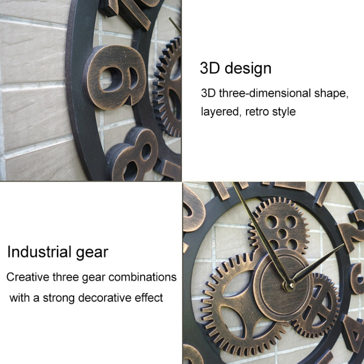Retro Wooden Round Single-sided Gear Clock Rome Number Wall Clock, Diameter: 35cm(Silver) - Wall Clock by PMc TechLife | Online Shopping South Africa | PMc TechLife | Buy Now Pay Later Mobicred